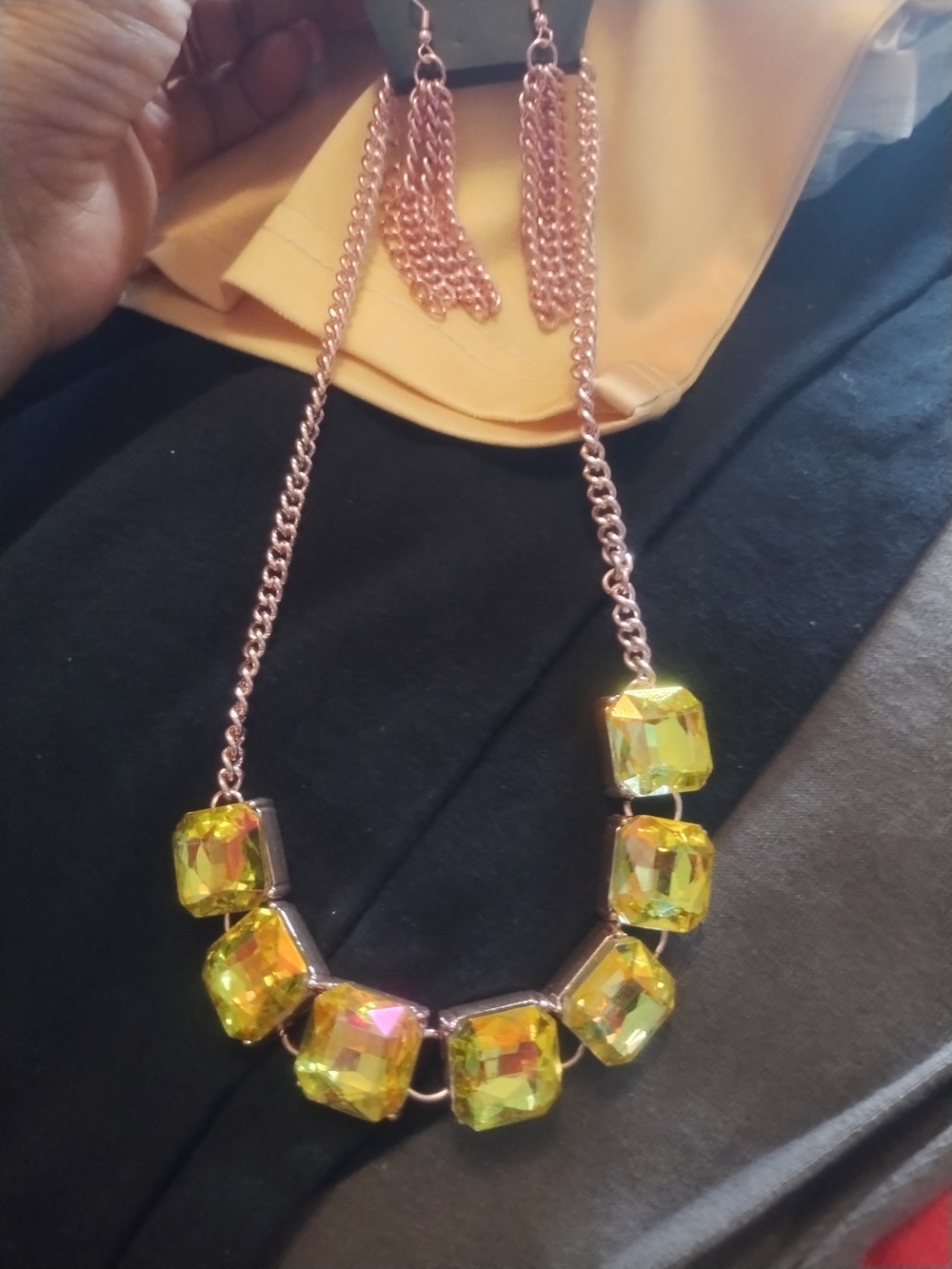 paparazzi Yellow Crystal Statement Necklace with Rose-Gold Chain